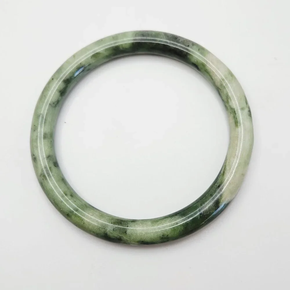 Natural Jadeite Spinach Speckled Jade Round Bangle Bracelet - Picture 4 of 6